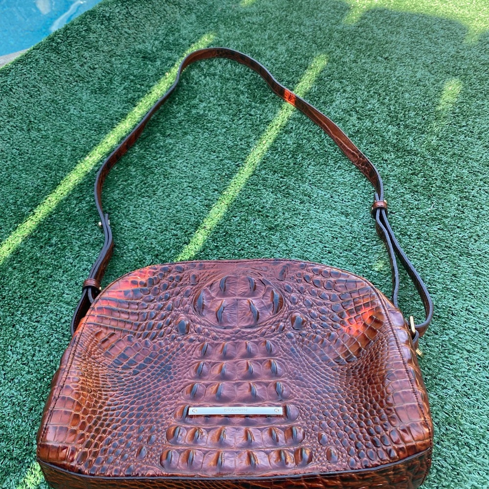 Brahmin Brown Crocodile-Embossed crossbody purse